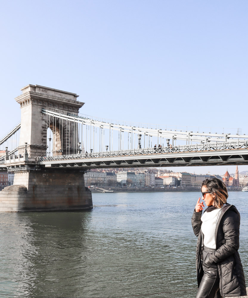 גשר השלשלאות בבודפשט- מבט מהטיילת למרגלות הגשר